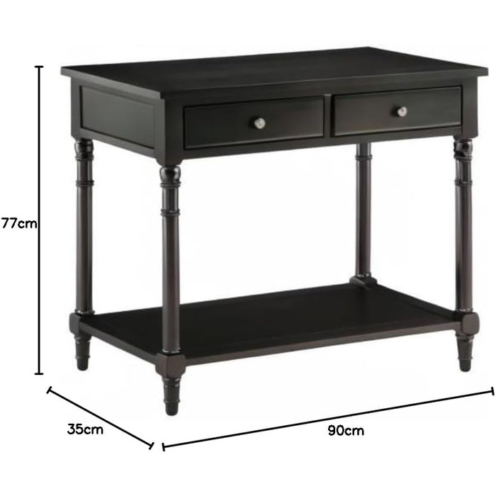 Консольний столик MODERION з масиву дерева, 2 висувних ящика, міцний, 90x35x77 см, SFZ02 (Black)