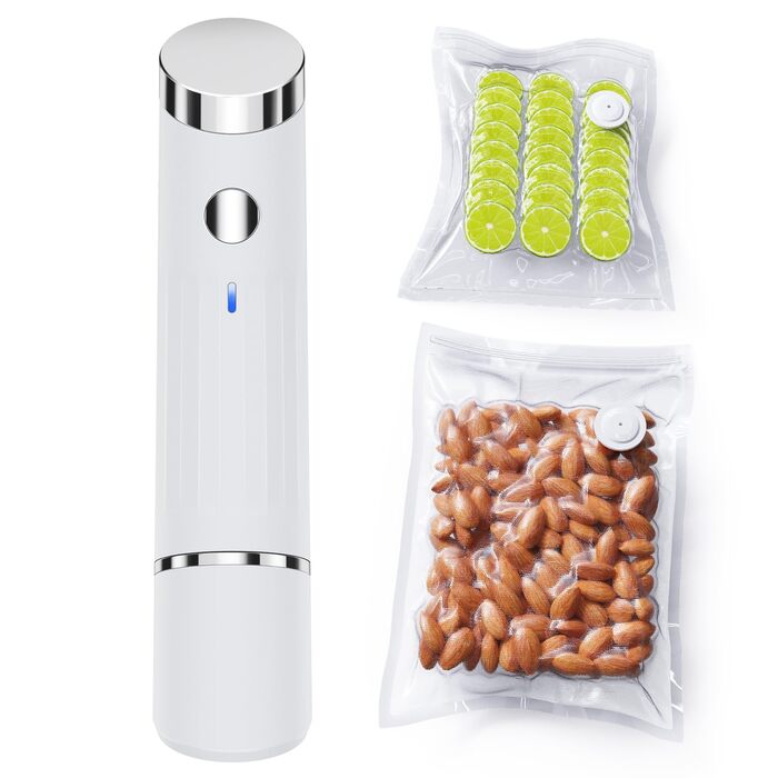 Вакууматор для продуктів харчування, компактний вакуумний пакувальник для безперервного використання з набором з 30 вакуумних пакетів