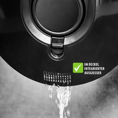 Салатниця GEFU з кришкою для зберігання, 3л, пластикова чаша з вбудованим ситом та ручним приводом, чорно-сіра