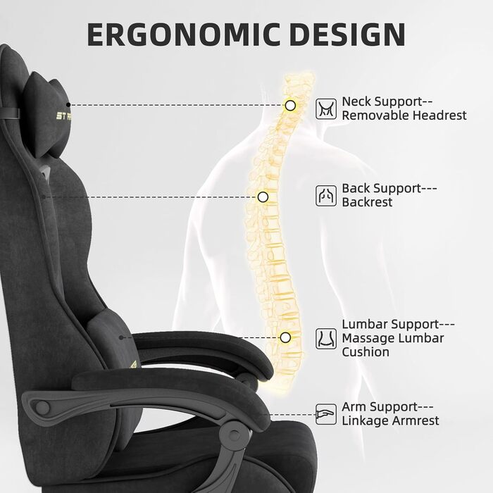 Ігровий крісло Ferghana Ergonomisch, чорний - з підголівником та поперековою подушкою