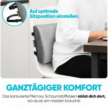 Пояснична подушка-підтримка FORTEM для авто, офісного та ігрового крісла, з ефектом пам'яті (Memory Foam), дихаючий чохол, сірий велюр