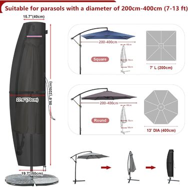 Захисний чохол для парасольки/перголи LAMUNI, водонепроникний, для парасольки/перголи 3-5м, 220x40/70/50 см