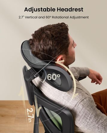 Крісло офісне ProtoArc EC100 зелене - ергономічне комп'ютерне крісло з товстим пружинним сидінням, підтримкою попереку, регульованими підлокітниками та підголівником, поворотне крісло з сітчастою спинкою для дому та офісу