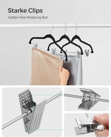 Набір вішалок SONGMICS з оксамитовим покриттям, 20 шт., для штанів, пальто, суконь, чорний.