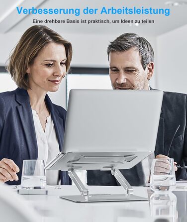 Підставка для ноутбука BoYata настільна, регульована, з поворотним основанням 360°, ергономічна, складана, сумісна з MacBook Pro/Air, до 17 дюймів - срібна