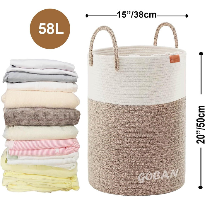 Великий міцний кошик для білизни з плетеного матеріалу сірого/бежевого кольору (D38H50cm)