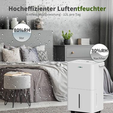 Електричний осушувач повітря Uhome 12L - 54м³, автоматичне вимкнення, сенсор вологості, режим сушіння, фільтр з активованим вугіллям