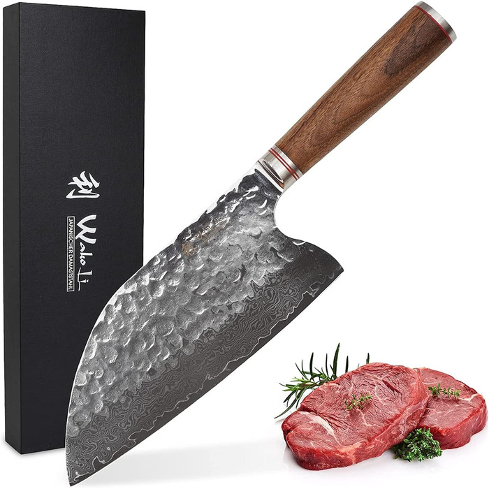 Ніж кухарський Wakoli Nussbaum Premium з лезом 20,5 см з дамаської сталі 67 шарів та ручкою з горіхового дерева | Ніж кухарський, професійний ніж для кухні