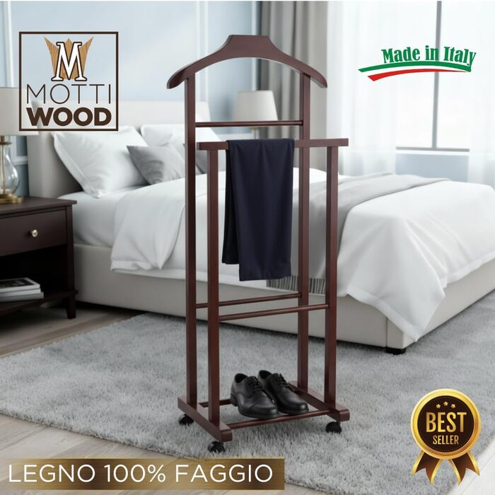 Дзеркало-вішалка для одягу Mottiwood, бук, горіх, подвійний стійкий дзеркало-вішалка з 4 колесами