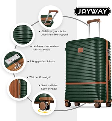 Набір валіз Joyway 6-ти частинний, з жорстким корпусом, beauty case, косметична сумка, 4 колеса, TSA-замок, для подорожей, коричневий/зелений