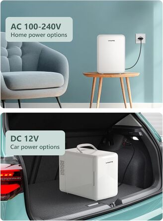 Міні-холодильник VINATO 6 л для косметики та напоїв, 220V/12V, білий, без дзеркала