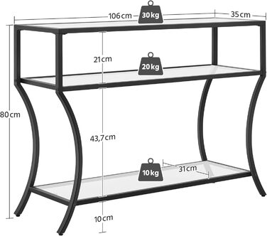 Консольний стіл Yaheetech з 3 полицями та регульованими ніжками, загартоване скло та металевий каркас, 106 35 80 см