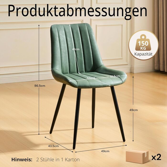 Набір обідніх стільців CLIPOP (4 шт), штучна шкіра, зелений, для кухні та вітальні