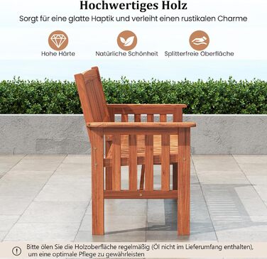 Гарнітура лавки для саду COSTWAY, дерев'яна лавка для балкону та тераси, 2 місця, з підлокітниками, 119 x 59,5 x 89 см