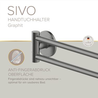 Настінний тримач для рушників Lenz Juna in, графіт, 40 см, з антибліковою поверхнею, для кріплення на стіну (на клей або шурупами)