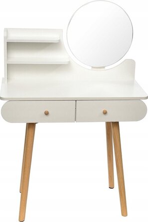 Туалетний столик Jumi, світлий дуб, з дзеркалом та 2 шухлядами, матовий, 80x122x40 см