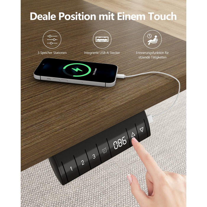 Регульований стіл Flamaker: електричний, з пам'яттю, для офісу, 180x80 см, колір горіх