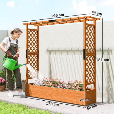 Підвищене грядка з опорою для ліан та дахом, для квітів, фруктів, овочів та трав, 196 x 44 x 181 см, дерево, помаранчевий
