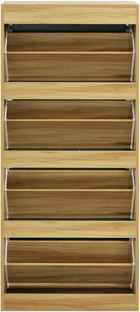 Взуттєва шафа BAKAJI з МДФ, 4 дверцята, відкидна полиця, врізні ручки, подвійна глибина, компактна, 63 x 24 x 150 см, для дому, зелений та дуб