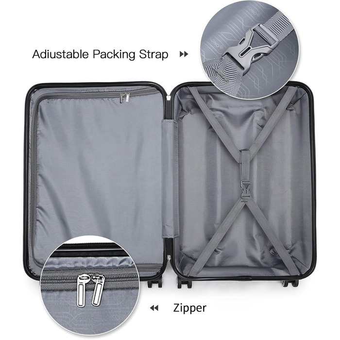 Чемодан ABS, жорсткий, сірий, 55 см, ручна поклажа, з TSA замком, 38 л