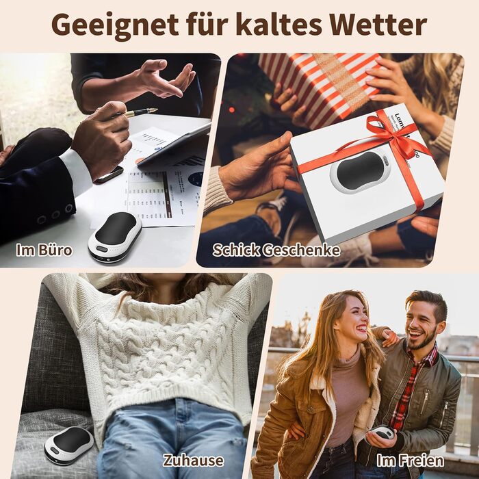 Електричні грілки для рук 2 шт. 10000 mAh з цифровим дисплеєм, USB-зарядка, Powerbank, подарунок на зиму для жінок та дітей (чорний/сріблястий)