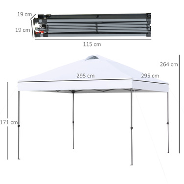 Розкладна альтанка Outsunny Garden 2,95x2,95 м Розкладна альтанка з кілочками та мотузками, тканина Оксфорд із захистом від ультрафіолету, ідеально підходить для вечірок у саду