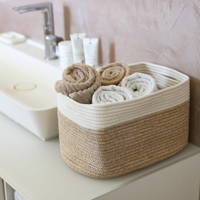 Набір кошиків для зберігання HMF, 3 шт., з прихованими ручками, бавовна, 37,5 x 25 x 22,5 см, пісочний колір