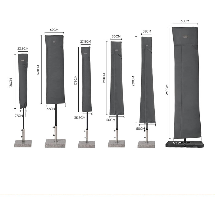 Захисний чохол для парасольки/маркізи Sekey, 260x65 см, сірий (136 x 23,5/27 см)