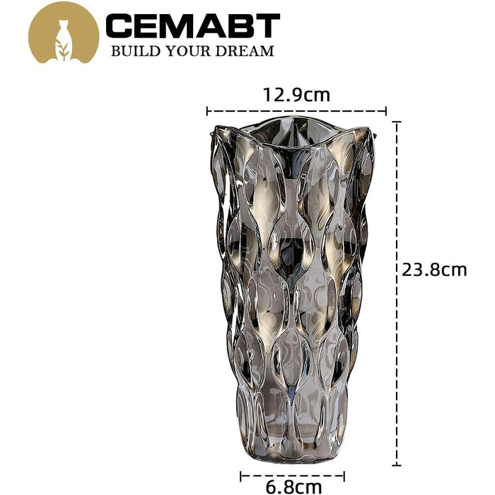 Скляна ваза для квітів CEMABT 24 см димчасто-сірий - ідеї подарунків для мами, декоративні для весілля