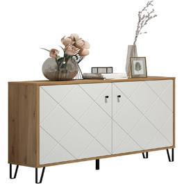Тумба Trendteam Smart Living Touch Artisan Eiche/Weiß з 2 дверцятами та 4 відділеннями (123 x 76 x 40 см) - житловий шафчик з металевими ніжками