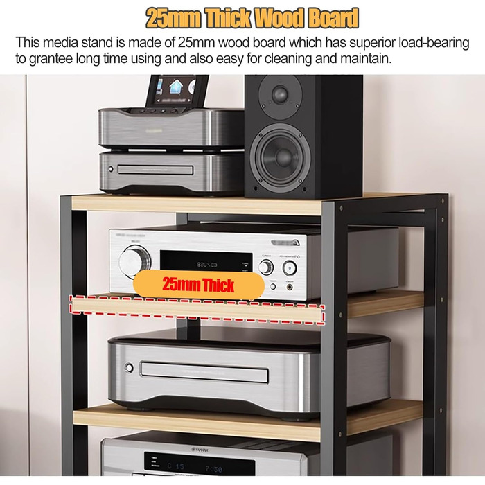 Аудіо стійка Hi-Fi, 5-поверхова AV медіа-полиця на колесах, велика місткість для стерео-компонентів, шафа для електроніки, чорна