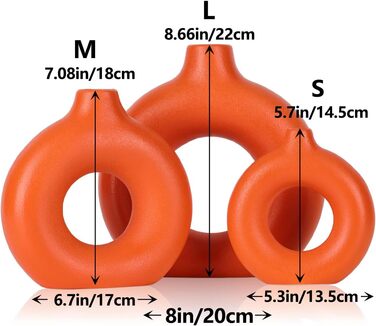 Набір керамічних ваз з 3 круглих помаранчевих ваз бохо для пампасної трави та квіткового декору, матові вази для дому