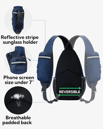 Рюкзак WATERFLY Sling Сумка Сумка через плече Сумка через плече Регульований ремінь рюкзака Туристичний нагрудний рюкзак для чоловіків і жінок (темно-синій)