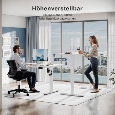 Регульований стіл 110x60 см, електричний, ергономічний, для дому та офісу, білий