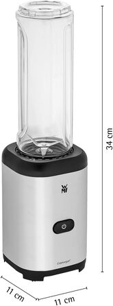 Електричний блендер WMF Kult X Mix & Go Mini - шейкер для смузі, 300 Вт, Tritan, 600 мл, срільно-чорний