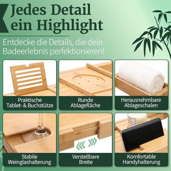Підставка для ванни з бамбука - велика з розкладним тримачем | Підставка для ванни, столик для сніданку