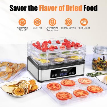 Електричний дегідратор YASHE з нержавіючою сіткою, 5-ярусний, 400W, з таймером для м'яса, фруктів, овочів, трав та собачих ласощів. 5 ярусів з нержавіючої сталі