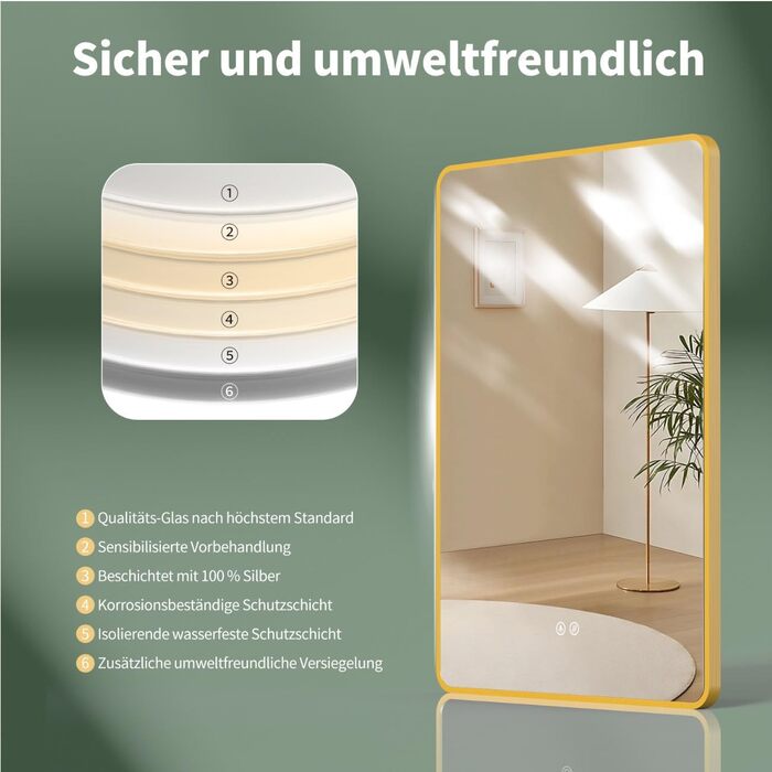 LED дзеркало для ванної кімнати HOKO Texas 60x80 см / 80x60 см з підсвічуванням, протитуманним покриттям та чорним металевим каркасом. Можливість встановлення вгору та вбік. Сенсорне керування + світло, регулювання кольору 2700-6500K (тепле, холодне, нейт