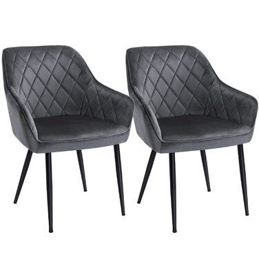 Крісла SONGMICS для їдальні, 2 шт., з підлокітниками, оксамитовий чохол, металеві ніжки, до 110 кг, сірі