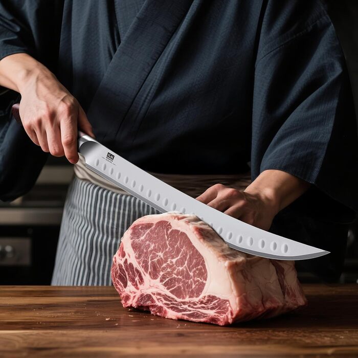 SHAN ZU Profi кухонний ніж 18 см - японський кухонний ніж з високоякісної сталі 10Cr15Mov, 12° заточка, ергономічна ручка з паккавуду - для м'яса, овочів, риби (ніж для м'яса 30 см)