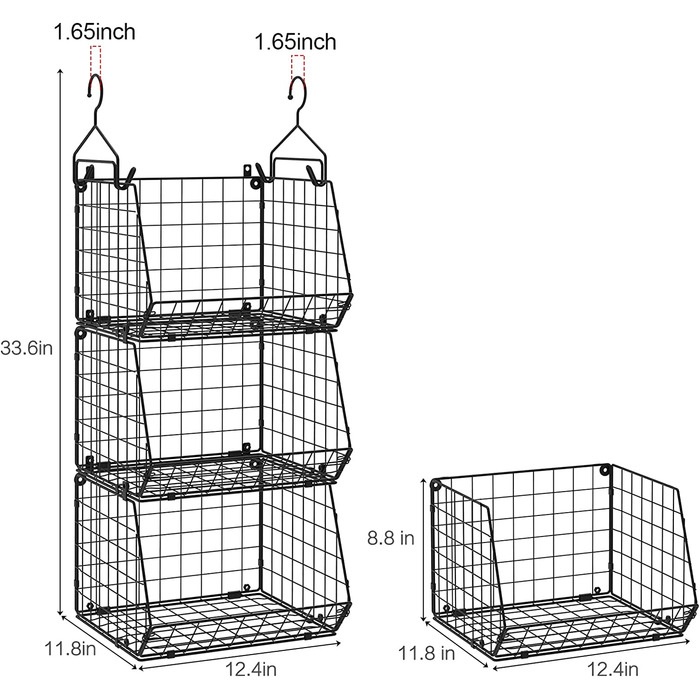 Складаний органайзер для шафи X-cosrack, 3 поверхи, полиці для одягу з 5-метровими гачками, настінне кріплення і кошик для зберігання в шафі, для одягу, светрів, взуття, сумок, аксесуарів для клатчів, чорний