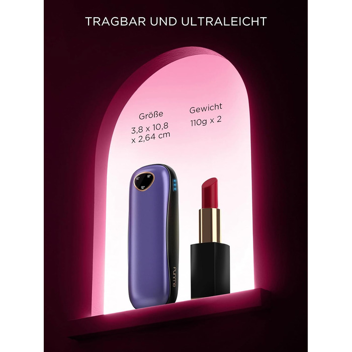 Електричні грілки для рук Funme® 10000mAh (2 шт.) з подарунковою коробкою. USB Powerbank, багаторазові, до 60°C, для жінок, ідеальні для активного відпочинку. OT95 (фіолетове золото)