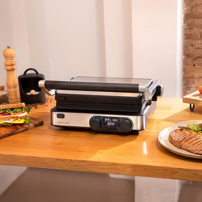 Електричний гриль Cecotec Rock'nGrill Dual 2000W з незалежним регулюванням температури, знімні антипригарні пластини, відкривання на 180°
