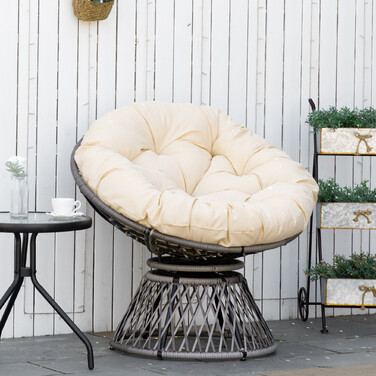 Крісло-гойдалка Outsunny Papasan, плетене крісло, м'яке сидіння, ротанг з штучного волокна, поворотне, металевий каркас, 87 x 97 x 90 см, бежеве