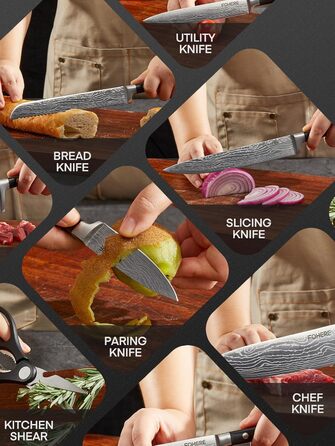 Набір ножів FOHERE 7 предметів: кухонний, для хліба, овочевий, з точилкою та магнітним блоком з нержавіючої сталі та дерева