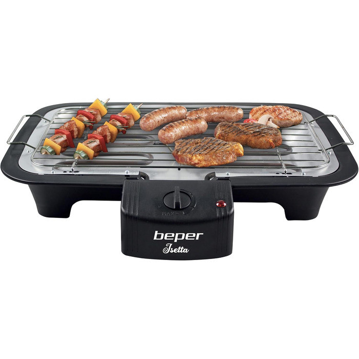 Електрогриль BEPER 90.871 з кришкою, антипригарна поверхня, нержавіюча сталь, чорний (2000 Вт)