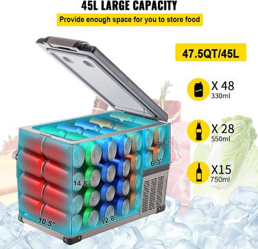 Автохолодильник VEVOR 35/45л нержавіюча сталь 12/24V, 220V: портативний компресорний кулер для авто, вантажівок, кемпінгу (-20°C до +20°C)