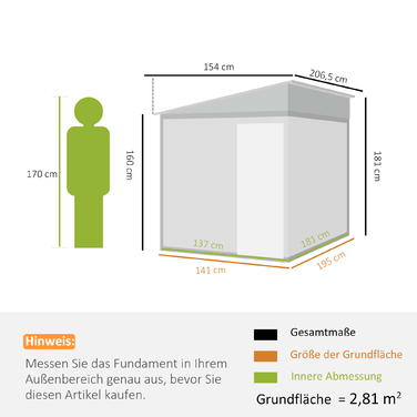 Гаражний бокс Outsunny 2,81 м² (154x206,5x181 см) з похилим дахом та фундаментом