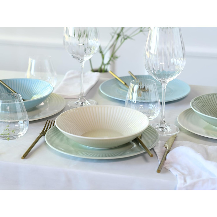 CreaTable Серія Valencia Pastell: 12-ти частинний сервіз для 6 осіб з порцеляни, Made in Europe (кремовий, блакитний, зелений)