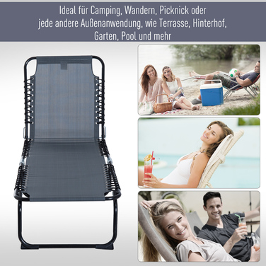Шезлонг складний для саду, лежак для відпочинку з 4-позиційним регулюванням спинки, стійкий до погодних умов кемпінговий лежак, витримує до 120 кг, ідеально підходить для саду, пляжу, басейну, сірого кольору.